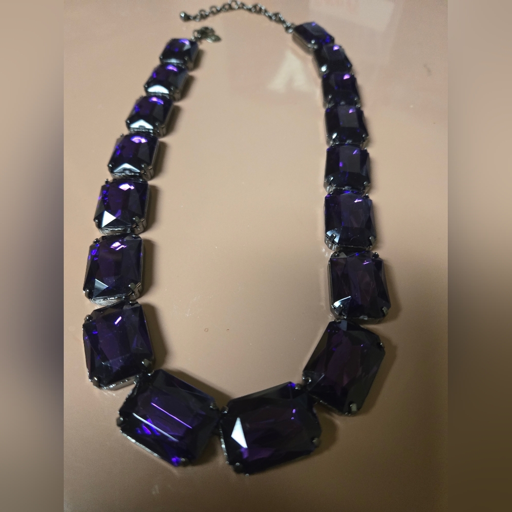 Joan Rivers Hematite Octagon Lucite Amethyst Necklace